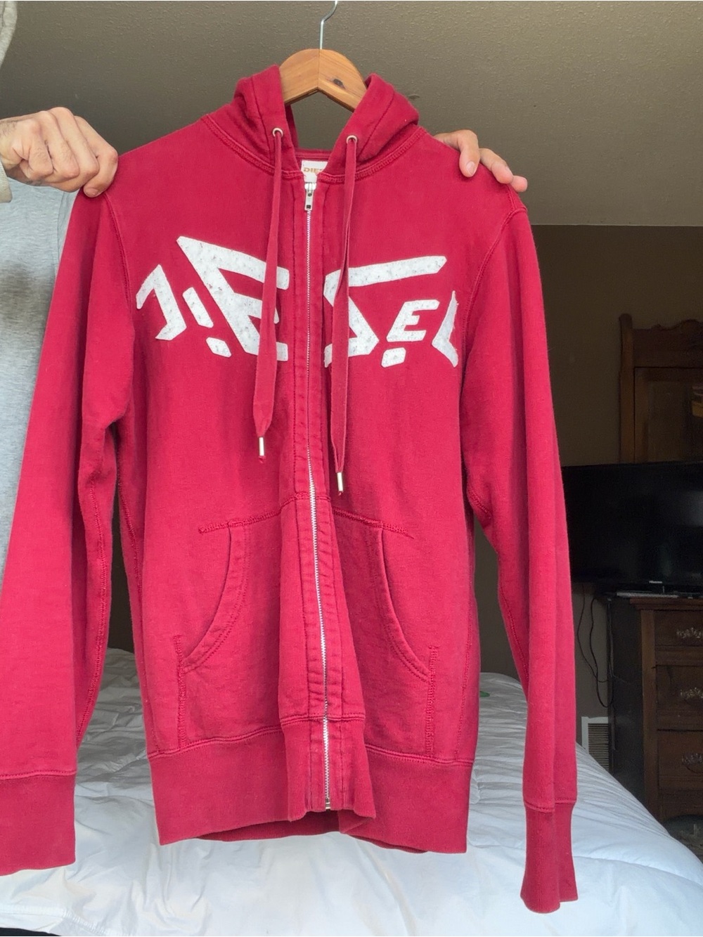 Men’s Diesel Red Zip-Up Hoodie Sweater